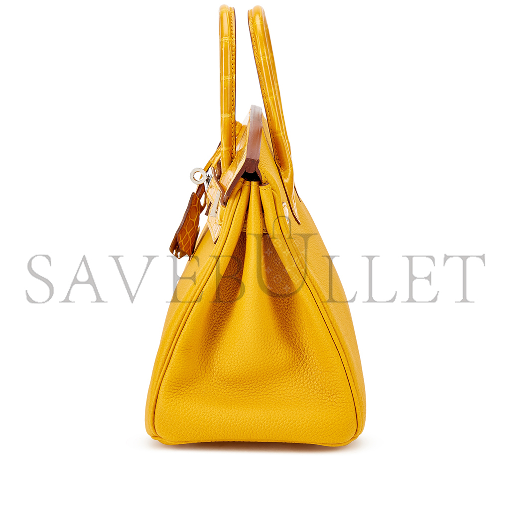 HERMÈS MASTER BIRKIN 25 CROCODILE AND TOGO LEATHER AMBER SILVER BUCKLE H076216CK22 (25*20*13cm)